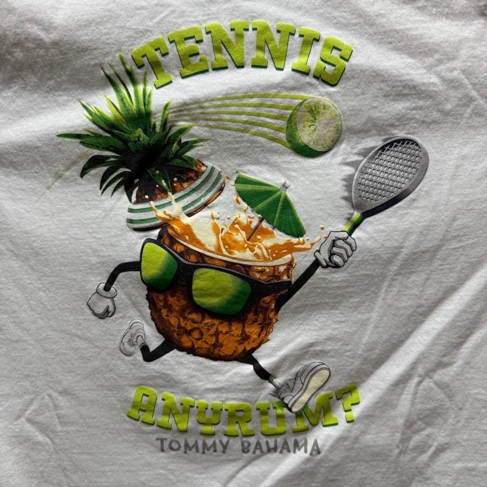 Tommy Bahama Mens White Cotton Graphic T Shirt Tennis Pineapple Drink Size M